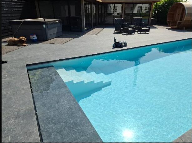Nieuw aangelegd zwembad met terras, Lunteren